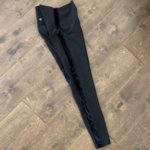 Lululemon leggings with black velvet tuxedo stripe